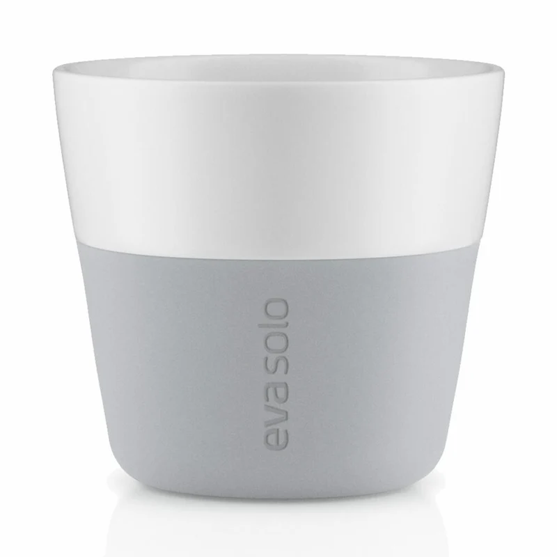 Eva Solo Caffé Lungo-Becher, Mocca, Kaffee, Caffétasse, Porzellan/Silikon, Marmor Grau, 230 ml, 2er-Set, 501045