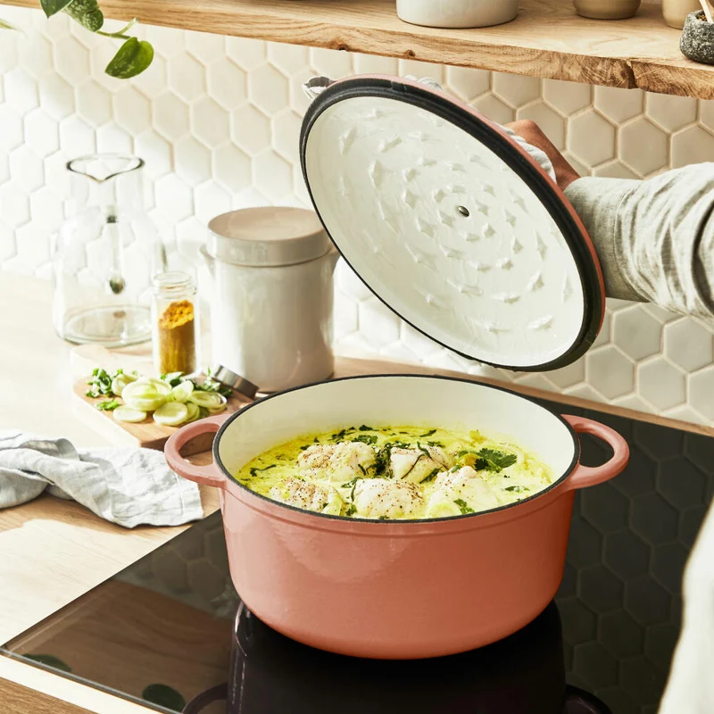 Tefal Lov Kochtopf, Gusseisentopf, Topf, Schmortopf, Induktionsgeeignet, Gusseisen, Terracotta Orange, Ø 25 cm, E26004