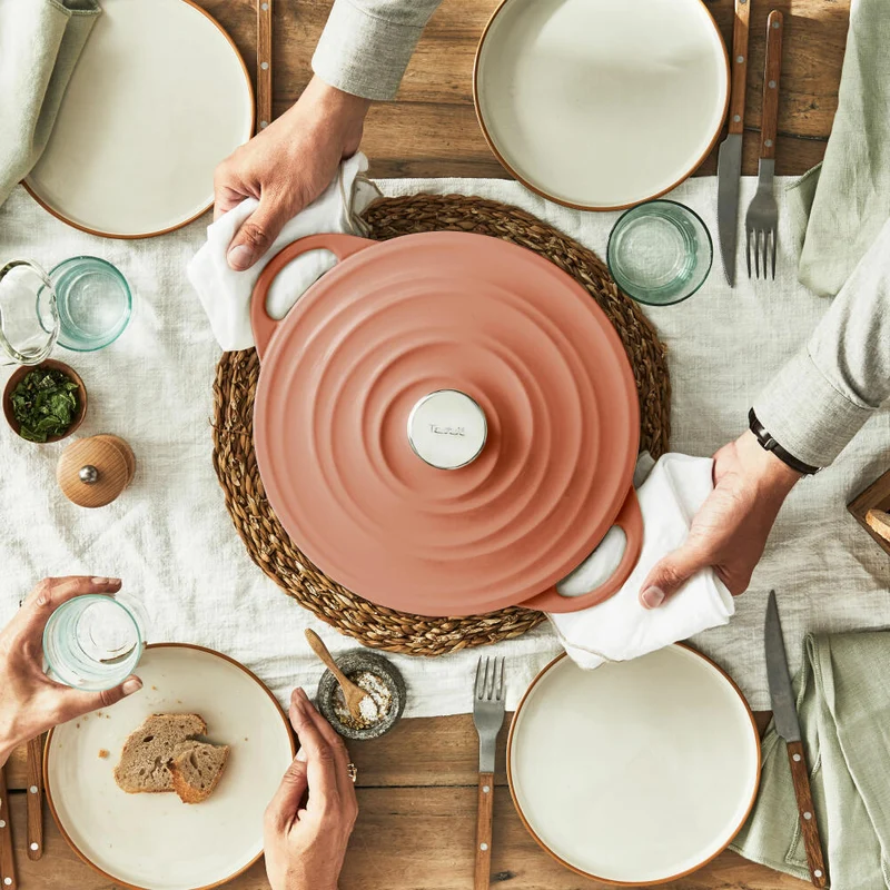 Tefal Lov Servierpfanne, Schmorpfanne, Sauteuse, Induktionsgeeignet, Gusseisen, Terracotta Orange, Ø 28 cm, E26072