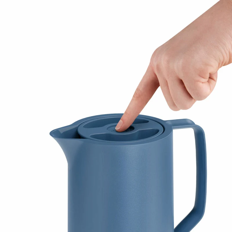 EMSA Motiva Isolierkanne, Isokanne, Kanne, Kaffeekanne, Edelstahl, Glas-Isolierkolben, Blau, 1 L, N41703