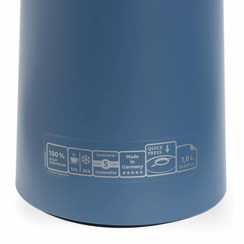 EMSA Motiva Isolierkanne, Isokanne, Kanne, Kaffeekanne, Edelstahl, Glas-Isolierkolben, Blau, 1 L, N41703