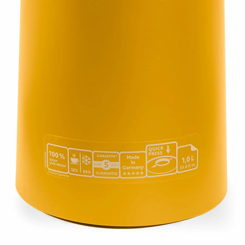 EMSA Motiva Isolierkanne, Isokanne, Kanne, Kaffeekanne, Edelstahl, Glas-Isolierkolben, Senfgelb, 1 L, N41708