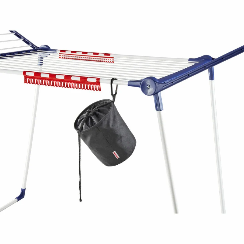 Leifheit Wäscheklammerbeutel mit Karabinerhaken, Wäscheklammer Beutel, Aufbewahrung für bis zu 100 Wäscheklammern, Ø 16 cm, Schwarz, 80031