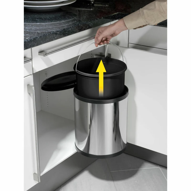 Hailo Einbaumülleimer Compact-Box M, Abfalleimer, Mülleimer, Edelstahl, Schwarz, 15 L, 3555-101
