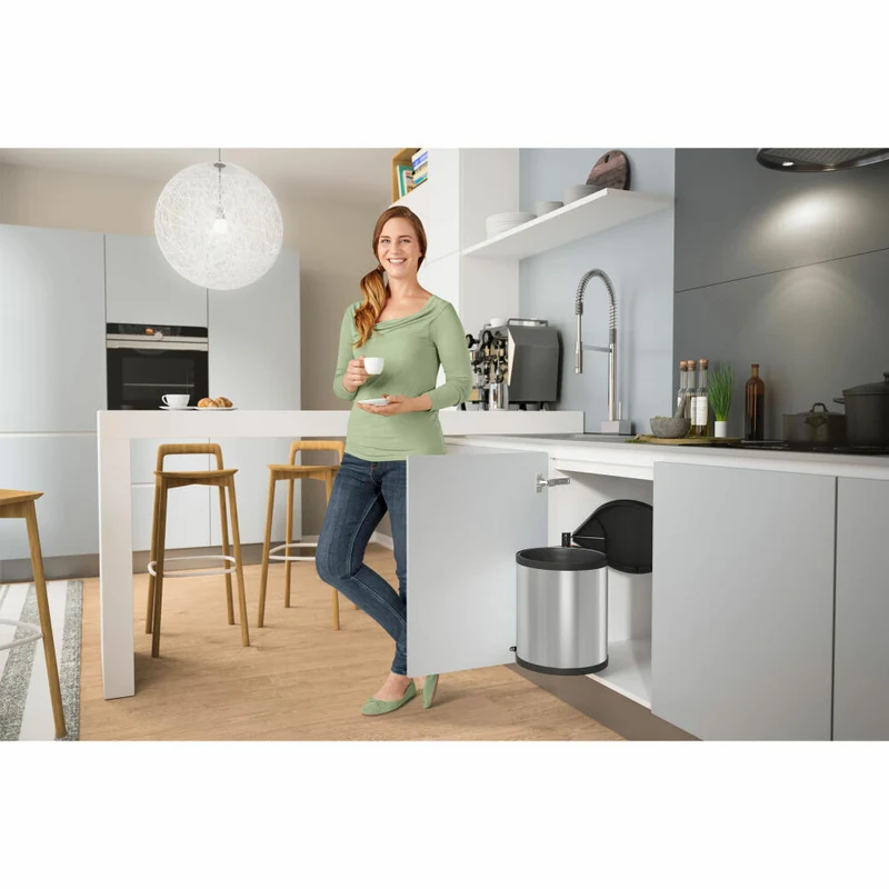 Hailo Einbaumülleimer Compact-Box M, Abfalleimer, Mülleimer, Edelstahl, Schwarz, 15 L, 3555-101