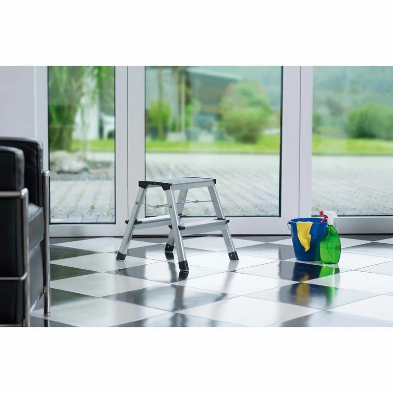 Hailo Trittleiter D60 StandardLine, Klappleiter, Aluminium, Silber, 2 x 2 Stufen, 4442-701