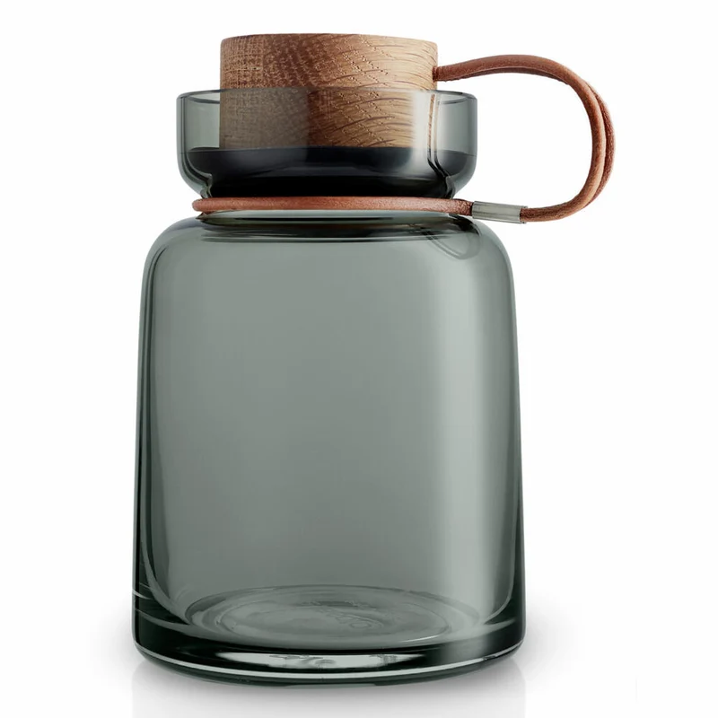 Eva Solo Silhouette Aufbewahrungsglas, Vorratsglas, Glasbehälter, Einmachglas, Rauchglas/Holz/Silikon/Leder, 0.7 L, 591501