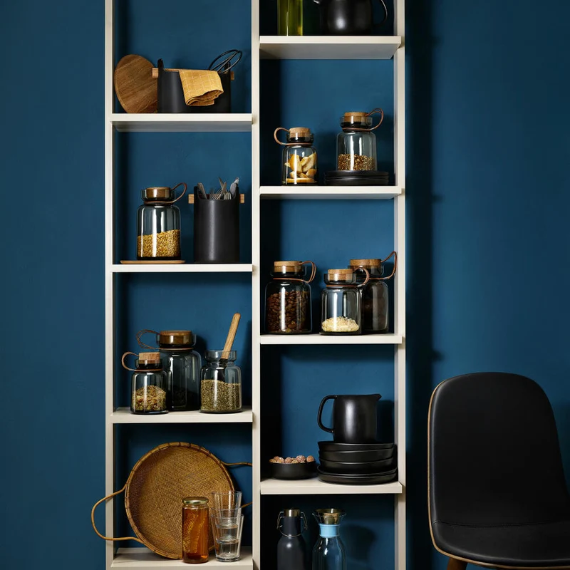 Eva Solo Silhouette Aufbewahrungsglas, Vorratsglas, Glasbehälter, Einmachglas, Rauchglas/Holz/Silikon/Leder, 0.7 L, 591501