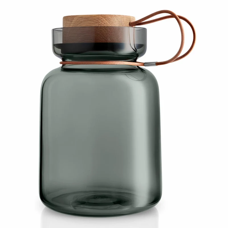 Eva Solo Silhouette Aufbewahrungsglas, Vorratsglas, Glasbehälter, Einmachglas, Rauchglas/Holz/Silikon/Leder, 1.5 L, 591503