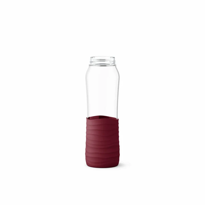 EMSA Drink2Go Glas-Trinkflasche, Wasserflasche, Flasche, Glas / Silikon, Weinrot, 0.7 L, N31007