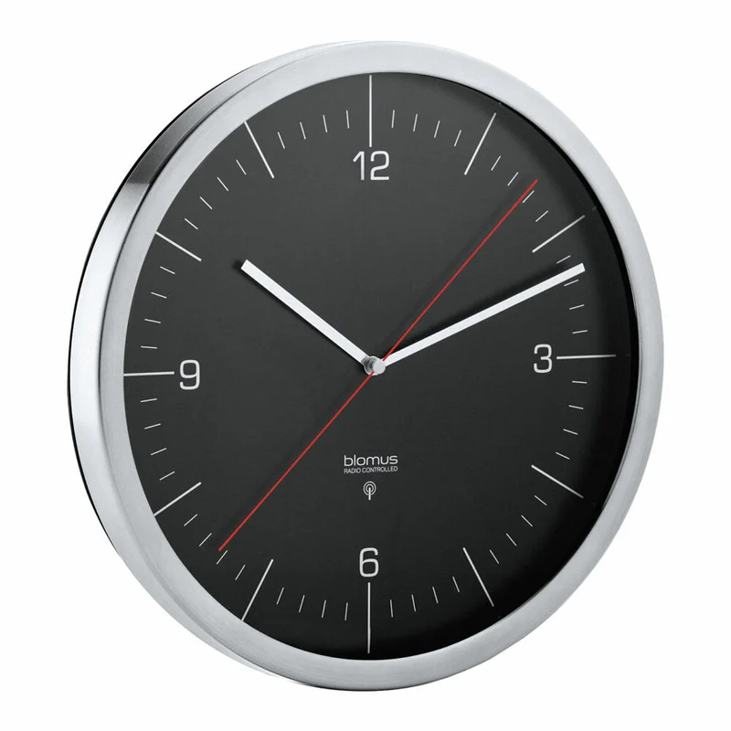 Blomus CRONO Funkuhr, Wanduhr, Uhr, Edelstahl matt, Kunststoff, Schwarz, 65895