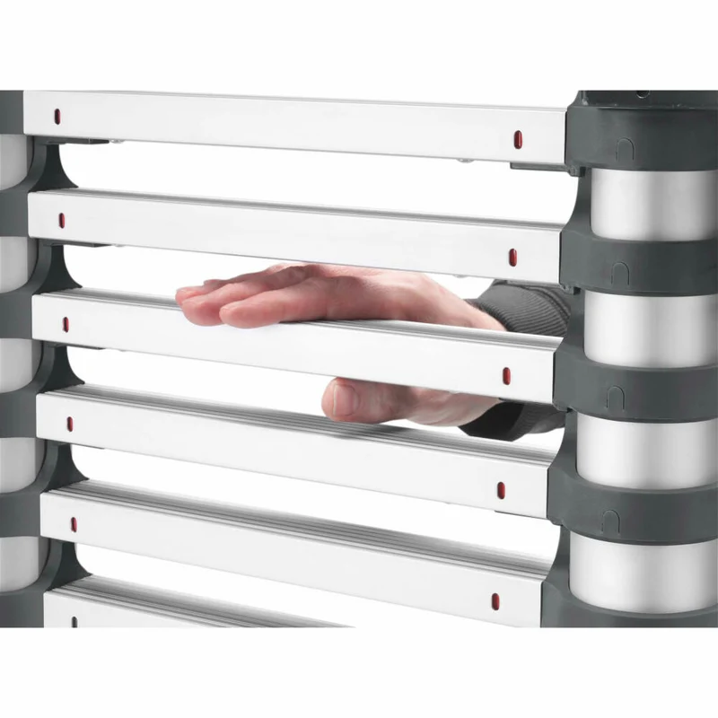 Hailo Sicherheits-Teleskopleiter FlexLine, Ausziehleiter, Leiter, Aluminium, Silber, 9 Sprossen, 7113-091