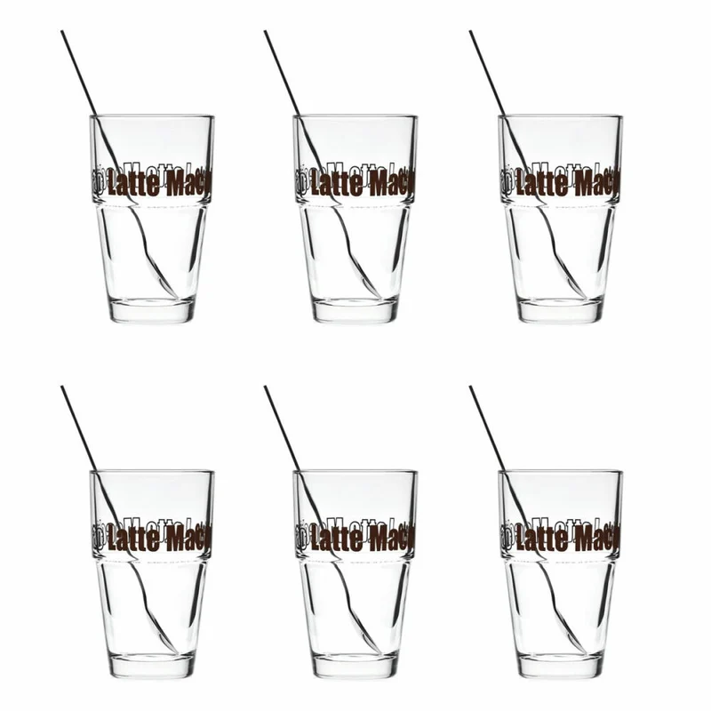 Leonardo Solo Set 12tlg. Latte Macchiato Becher mit Edelstahl Löffeln, Kaffeegläser, Glas, 400 ml, 17205