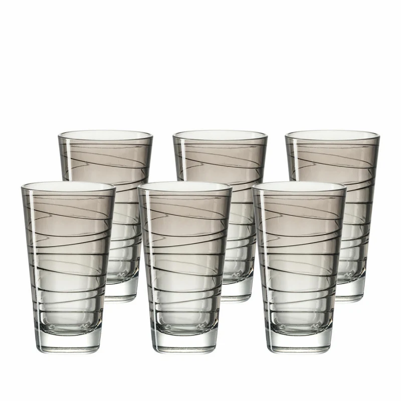 Leonardo Vario Struttura Trinkglas Groß 6er Set, Wasserglas, Saftglas, Glas, Grau, 200 ml, 18236