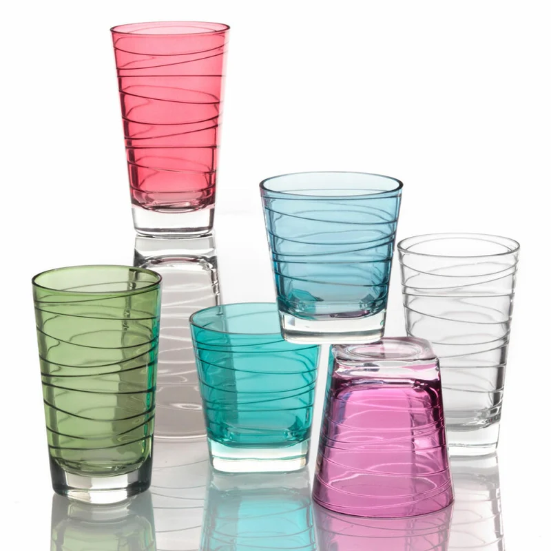 Leonardo Vario Struttura Trinkglas Groß 6er Set, Wasserglas, Saftglas, Glas, Rot, 200 ml, 18233