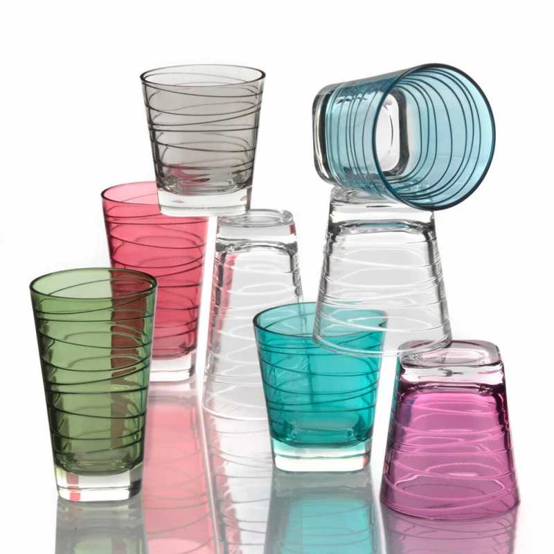 Leonardo Vario Struttura Trinkglas Groß 6er Set, Wasserglas, Saftglas, Glas, Rot, 200 ml, 18233