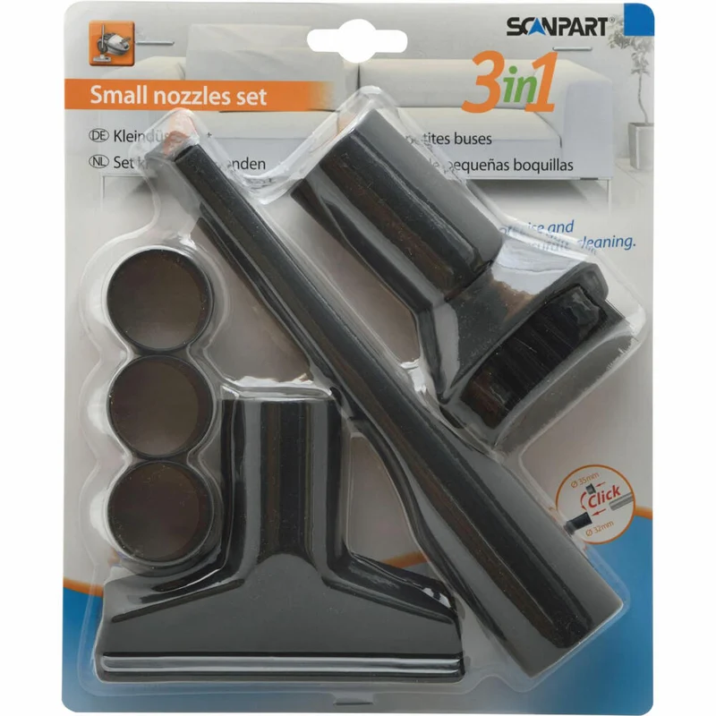 Scanpart Kleindüsenset 3-teilig Universal 35/32 mm , Polsterdüse, Fugendüse, Möbelpinsel, Staubsaugerdüse, 1190000112